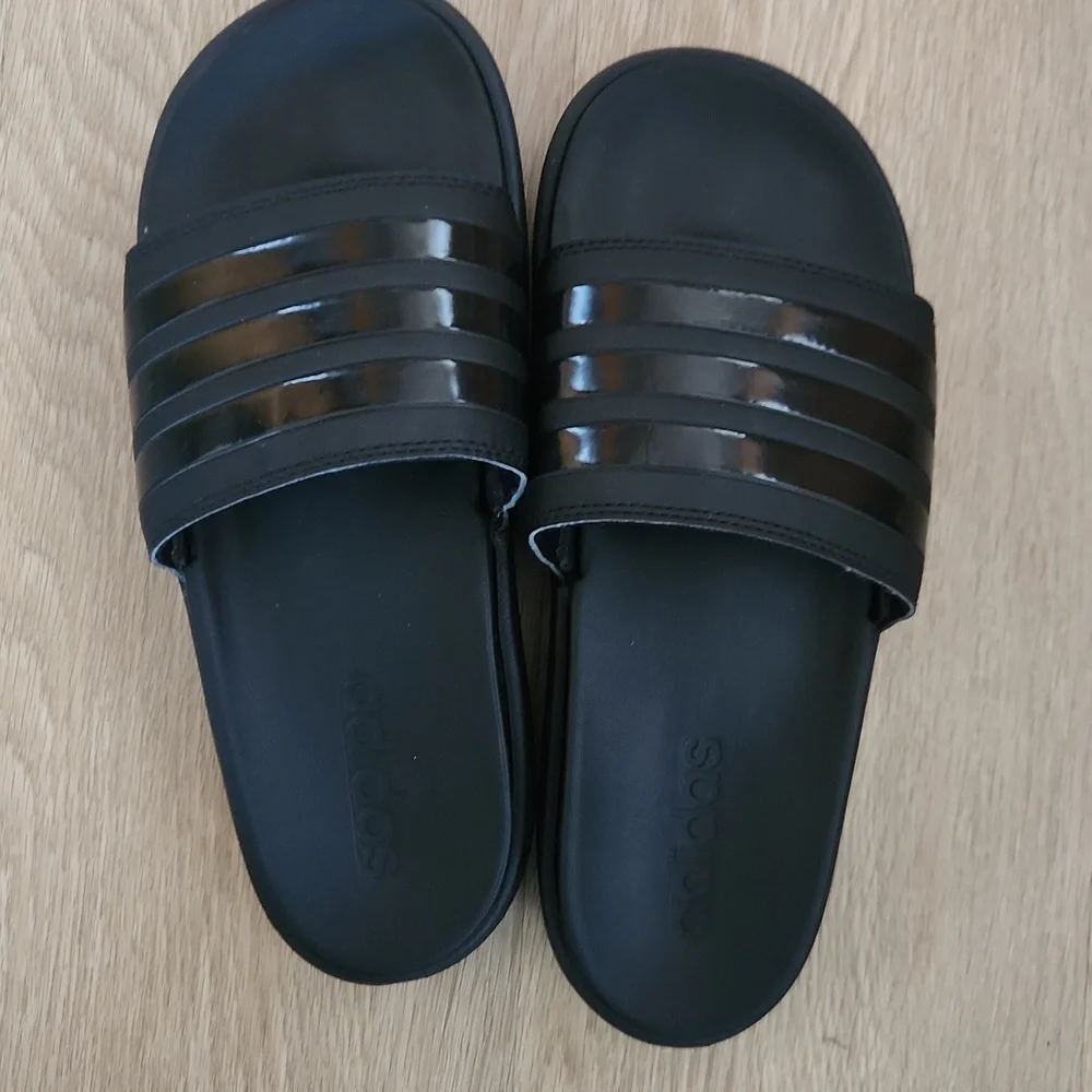 adidas Black Slide Sandals with Three Stripes - Picture 2 of 5